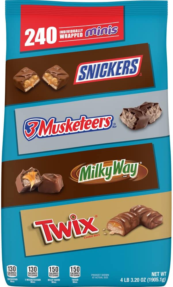 Mars SNICKERS, TWIX, 3 MUSKETEERS & MILKY WAY Individually Wrapped Variety Pack Minis Chocolate Candy Bars Bulk Assortment, 67.2 oz Bag