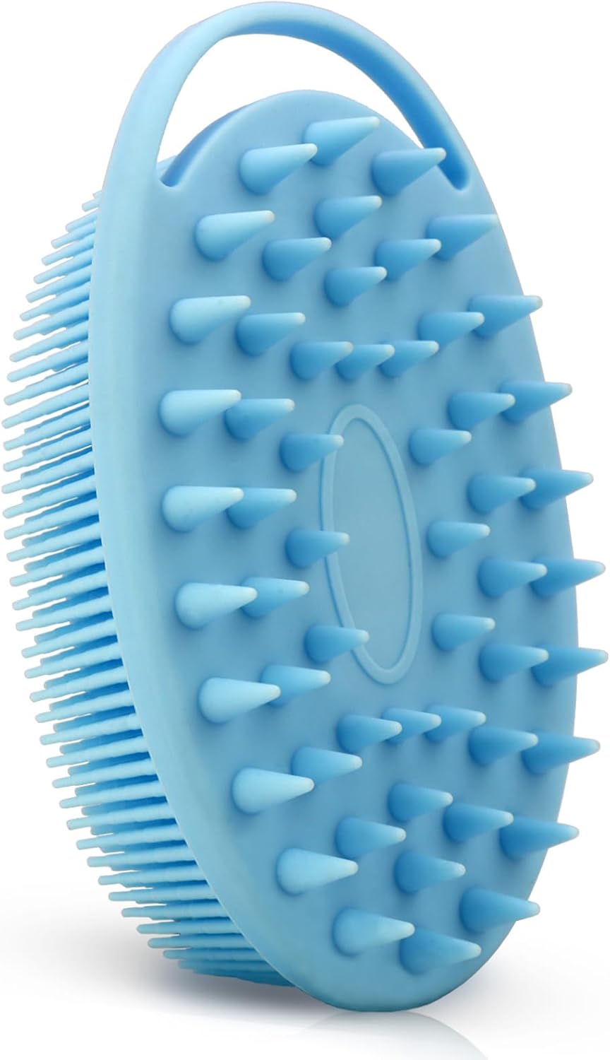 Upgrade 2 in 1 Bath and Shampoo Body Brush, Silicone Body Scrubber for Use in Shower, Exfoliating Body Brush, Premium Silicone Loofah, Head Scrubber, Scalp Massager/Brush, Easy to Clean (1PC Blue)