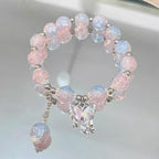 Crystal Butterfly Floral Charm Bracelet for Women, Elegant Adjustable Stretch Bracelet with Butterfly & Flower Beads, Dainty Bohemian Beaded Jewelry Gift