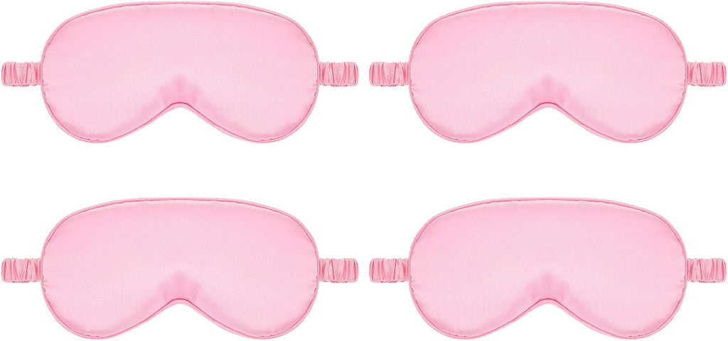 Silk Sleep Eye Mask 4 Pack Mulberry Silk Sleep Mask Eye Cover Blindfold with Elastic Strap Cute Satin Soft Eyeshade Masks for Women Night Sleeping Travel Nap (Pink)