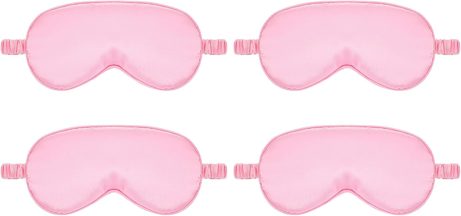 Silk Sleep Eye Mask 4 Pack Mulberry Silk Sleep Mask Eye Cover Blindfold with Elastic Strap Cute Satin Soft Eyeshade Masks for Women Night Sleeping Travel Nap (Pink)
