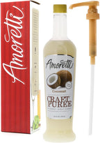Amoretti - Coconut Craft Puree 750 ml, Perfect for flavoring Cocktail, Brewing, Beer, Wine, alcoholic beverages, and Mocktail, Drink Mix, Mixers, Made of Real Fruit, No Preservatives, with Pump