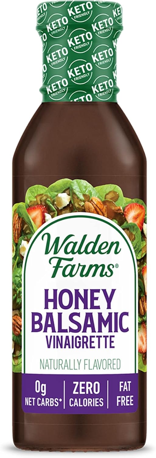 Walden Farms Honey Balsamic Vinaigrette – Calorie-Free, Low Carb, Keto-Friendly, Vegan, Sugar-Free Dressing with Sweet Honey & Tangy Balsamic – 12 oz Bottle