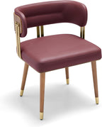 ARTPLAN Walnut Leather Dining Chair - Modern Upholstered Kitchen Chair with High-Resilience Foam Cushion, Stainless Steel Gold Frame for Dining Room, Easy Assembly,Cherry