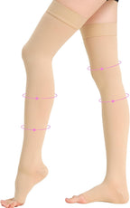 20-30 mmHg Thigh High Compression Stockings for Women, Open Toe with Stay-Up Dot-Top - Relief for Varicose Veins, DVT, Swelling, Pregnancy & Travel, Beige, 2X-Large