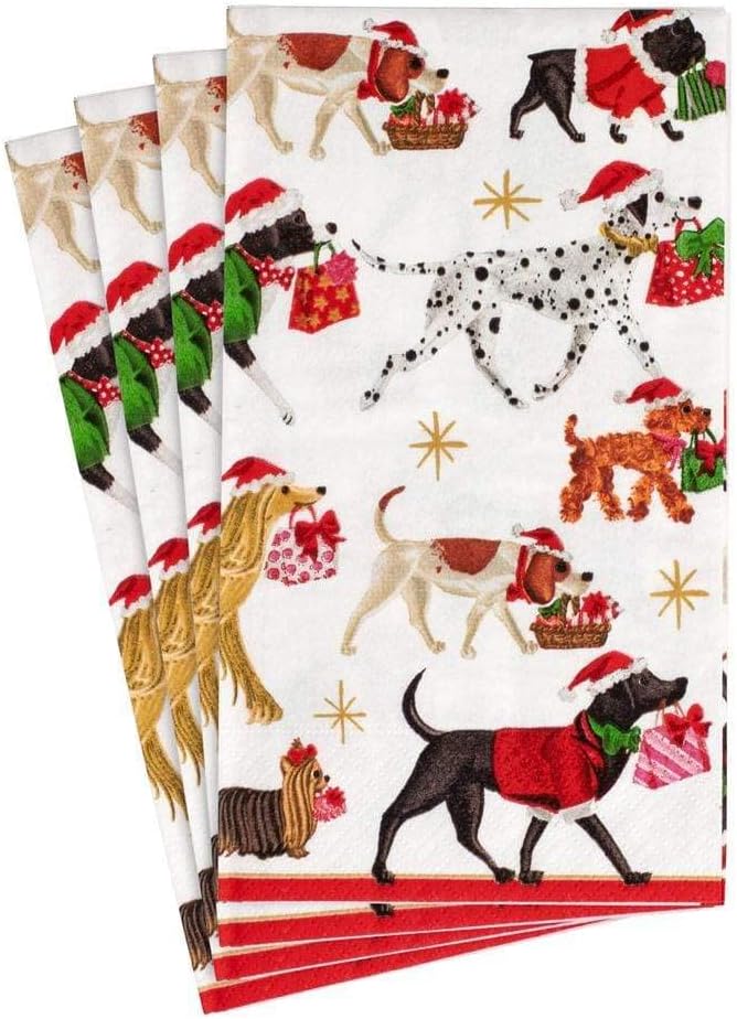 Caspari Christmas Delivery Paper Guest Towel Napkins in White - 15 Per Package