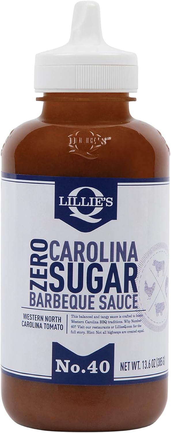 Lillie's Q - Zero Sugar Carolina BBQ Sauce, Gluten-Free, Non-GMO, No Preservatives, Sugar-Free, Low Calorie, Gourmet Vinegar Barbeque Flavor (13.6 oz)