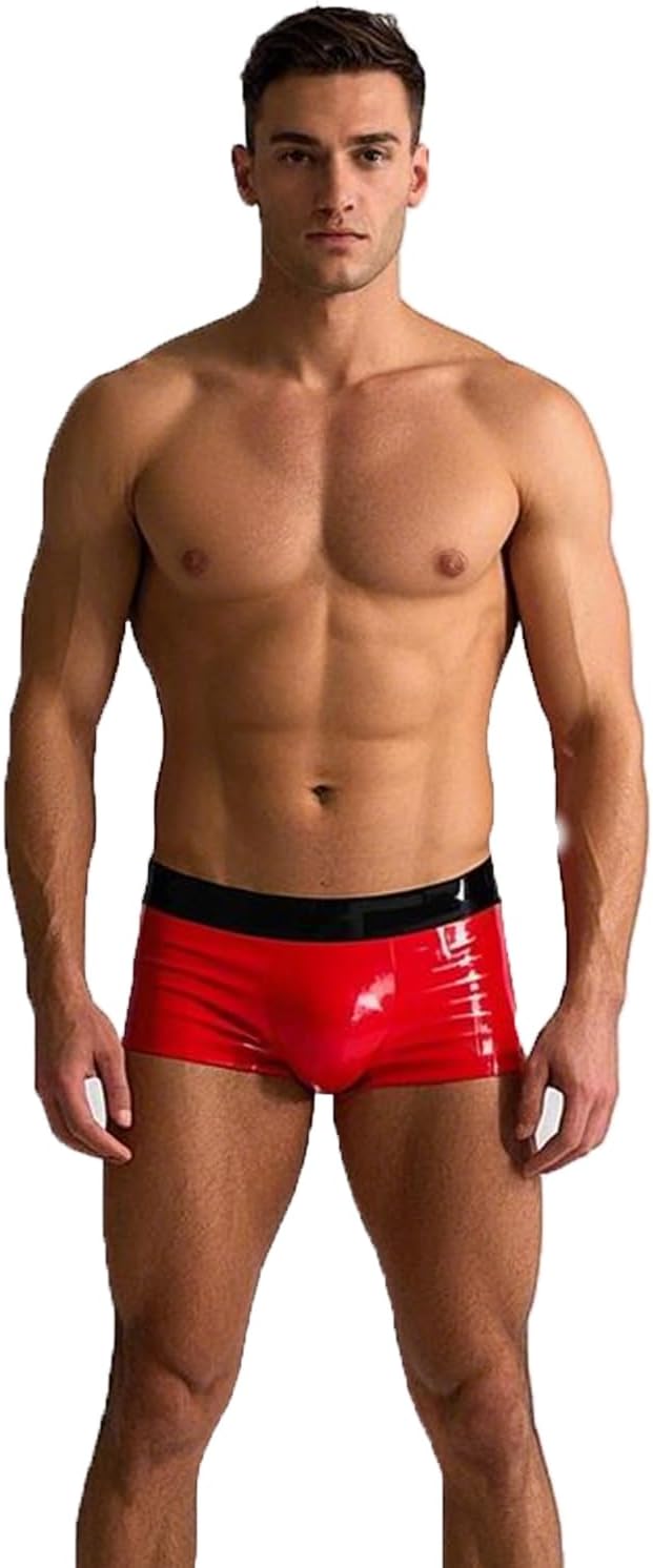 ABWL Fashion Latex Rubber Boxer Shorts for Men,Red Natural Rubber Underwear,Men's Rubber Panties Cosplay Costume Clubwear