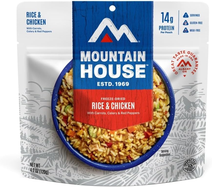 Mountain House Rice & Chicken | Freeze Dried Backpacking & Camping Food | Gluten-Free | 2 Servings