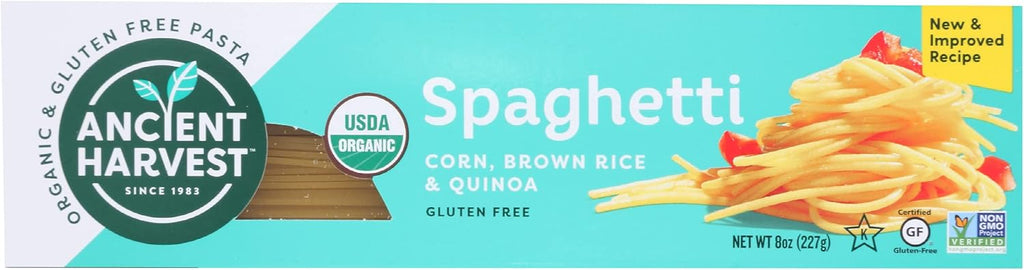 Ancient Harvest Organic Gluten-Free Corn and Quinoa Supergrain Spaghetti Pasta, 8 oz. Box (Pack of 12), Plant-Based Pasta with the Same Great Taste and Texture of Traditional Pasta