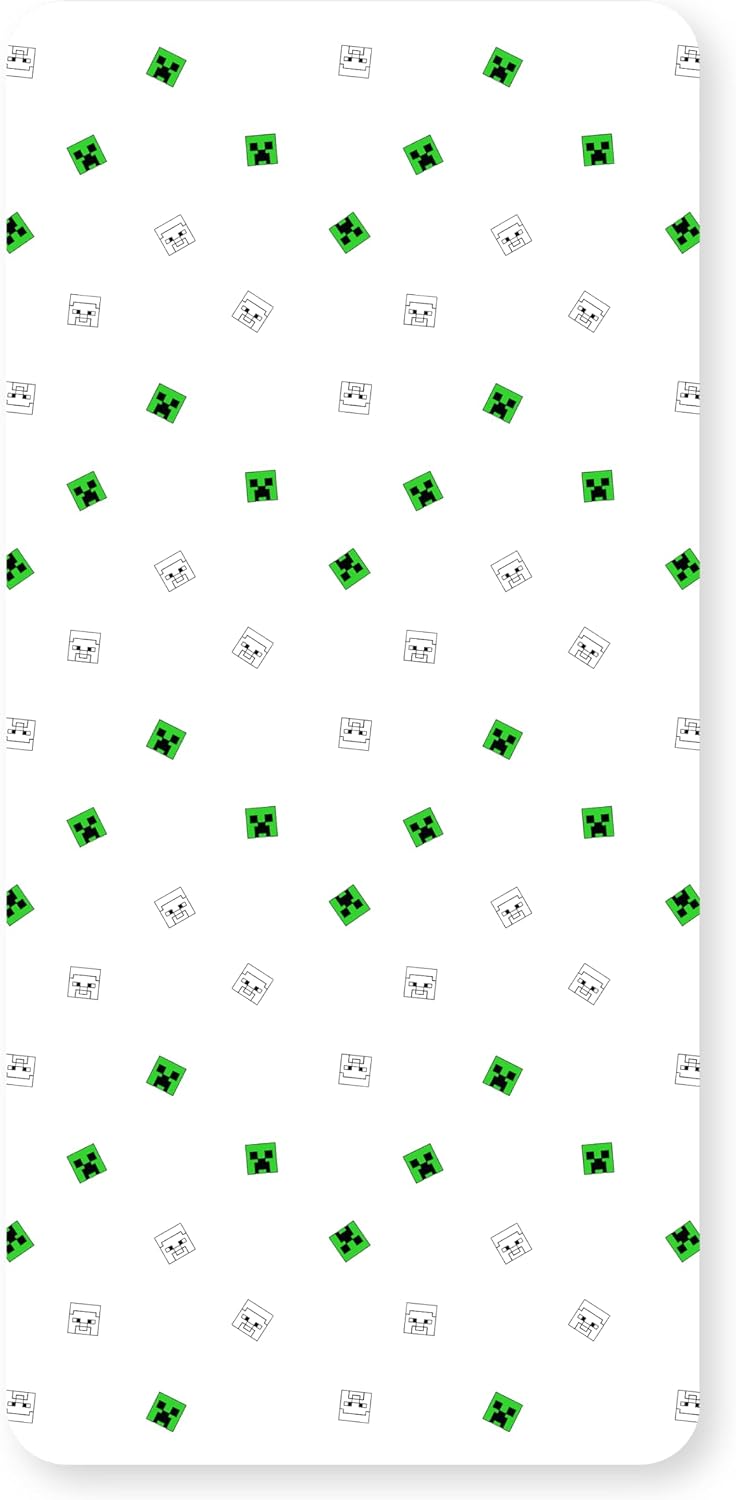 Minecraft Official Single Fitted Sheet | Grids Design | Designed for Single Bed | Soft Polyester with Elastic Edge | Perfect for Nursery | Green and White