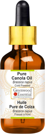 Greenwood Essential Pure Canola Oil (Brassica napus) with Glass Dropper Cold Pressed 100ml (3.38 oz)