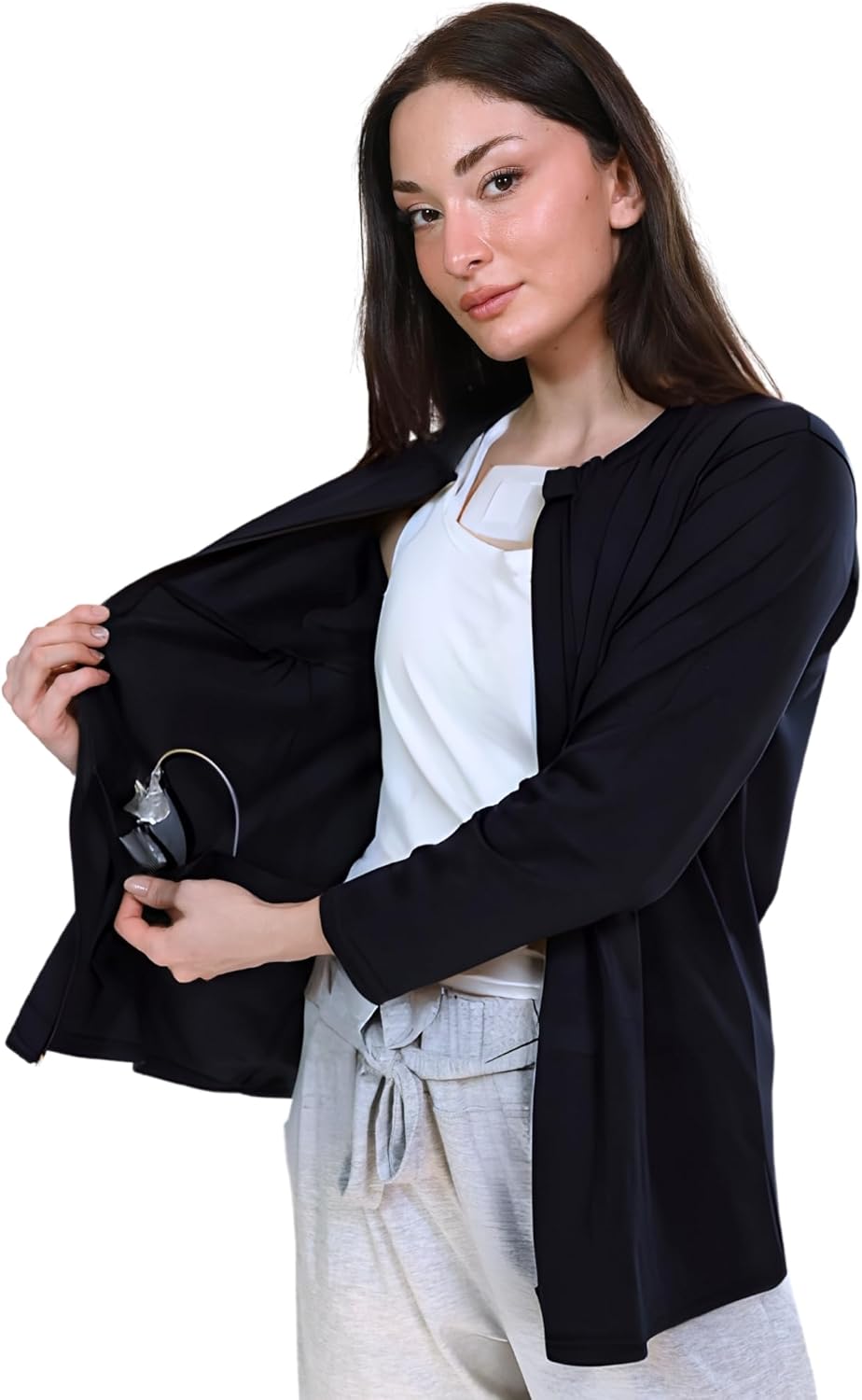 Inspired Comforts Women's Mastectomy Recovery Full Sleeves Front Open Zip Up Shirt with Drain Pockets