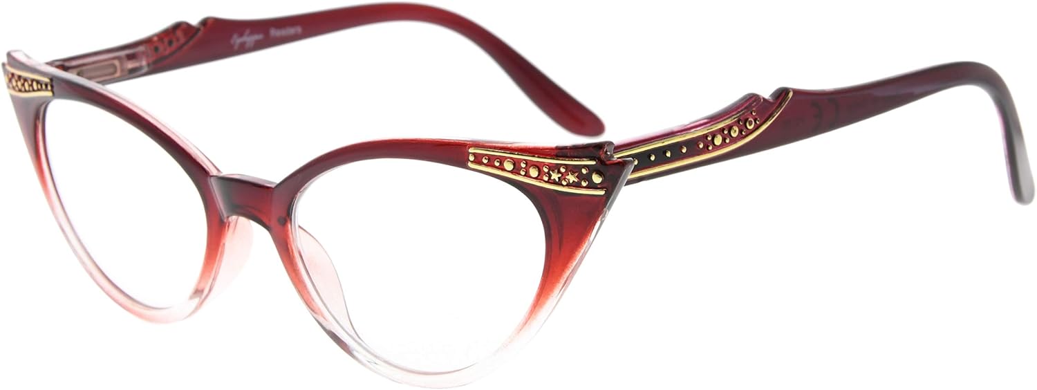 Eyekepper Cateyes Womens Reading Glasses (Red-Transparent, +2.00)