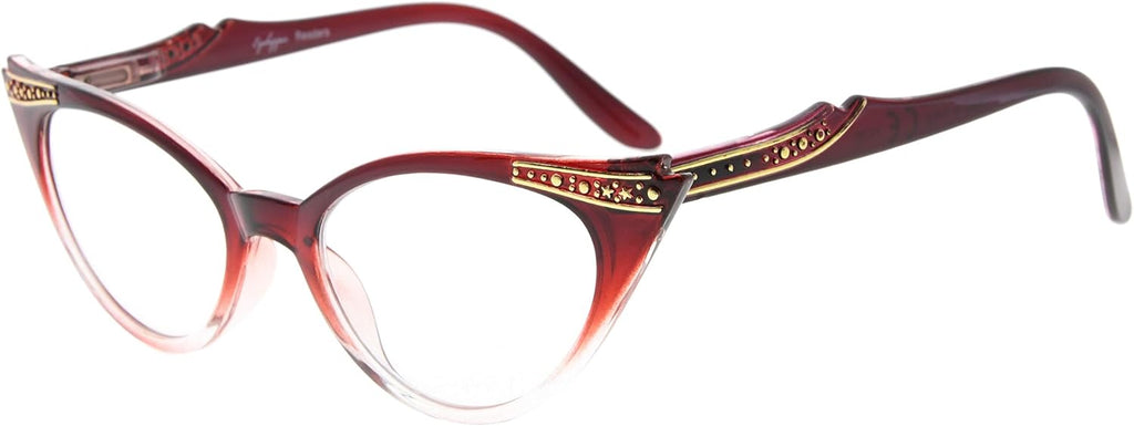 Eyekepper Cateyes Womens Reading Glasses (Red-Transparent, +1.50)