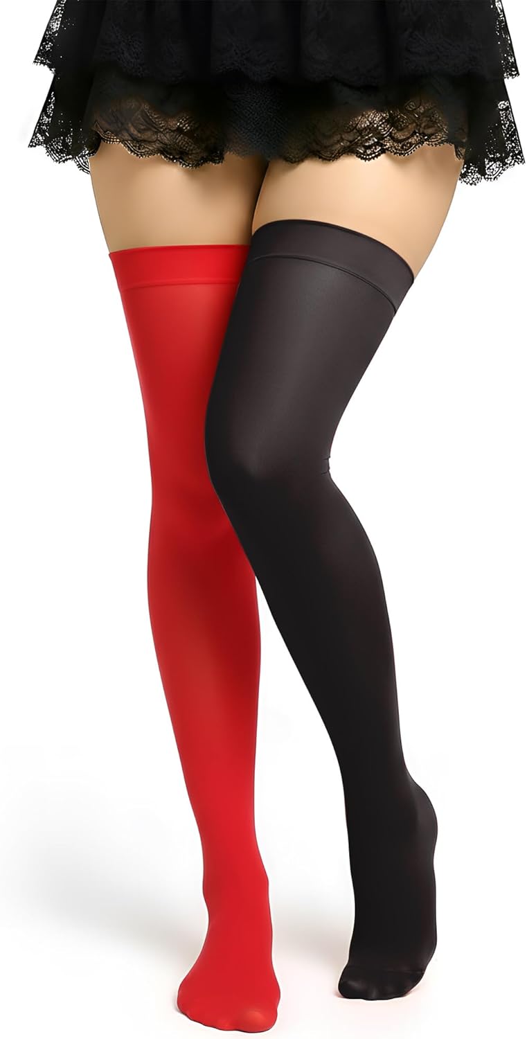 Syhood Mardi Gras Silk Thigh High Stockings, Nylon Stocking Sheer Thigh High Stockings for Halloween Cosplay
