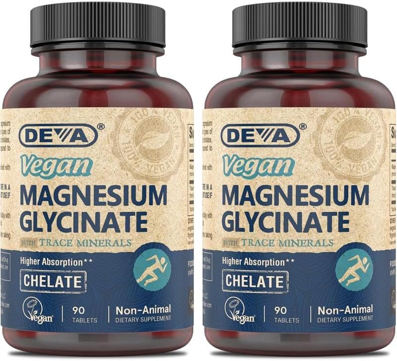 DEVA Vegan Magnesium Glycinate 300mg per serving with Trace Minerals, Higher Absorption, Chelated Magnesium, 90 Tablets (Pack of 2)