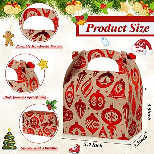 TaoBary 24 Pcs Christmas Goody Candy Boxes Cardboard with Handles 3D Christmas Favor Boxes with Vibrant Print for Party Gifts Candy Chocolate Treats and Cookies Favors (Classical Style)