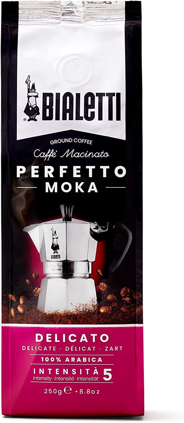 Bialetti - Perfetto Moka Delicato: Light Roasting Ground Coffee, Flowers and Dried Fruit Aroma, 8.8 Oz - 250g, Bag with Flavour-Saving Valve
