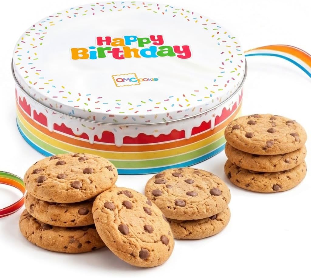 Happy Birthday Cookies Tin Chocolate Chip Gift Basket Tin Individually Wrapped Food Gift for Men Women Gourmet Kosher