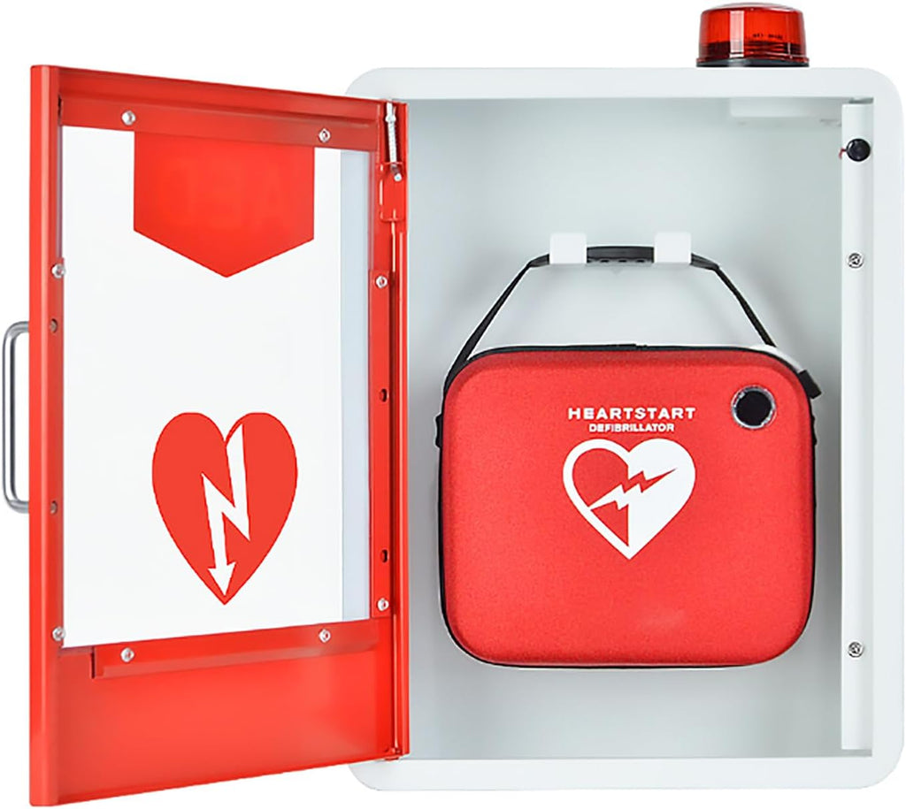 AED Cabinet, Wall Mounted First Aid AED Defibrillator Storage Cabinet with Alarm System and Magnetic Access Control, 1.2mm Steel, for Home, Office, Hospital, Public Places