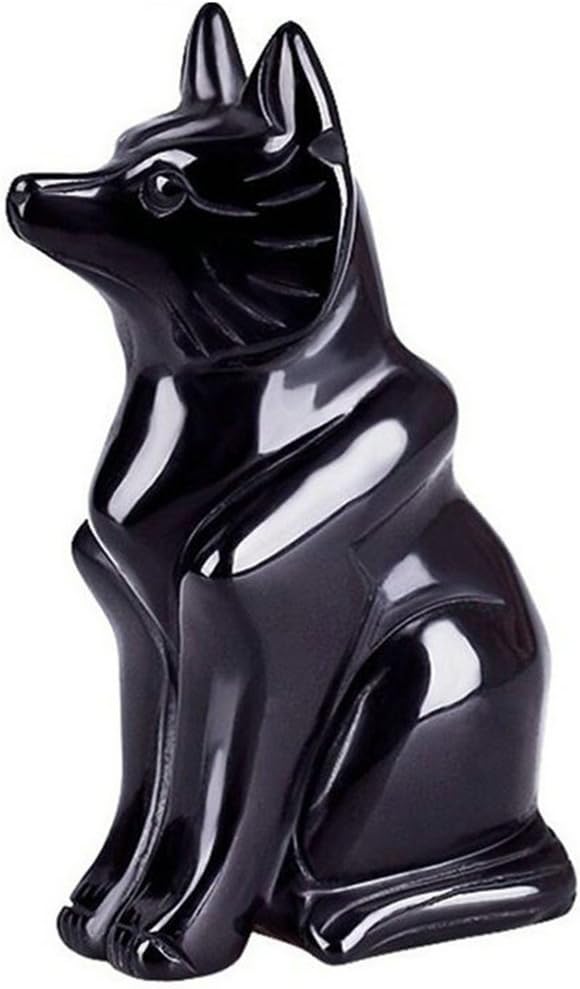 AITELEI Natural Hand Carved Obsidian Rose Quartz Fox Statue Charm Good Luck Grouding Stone Protection for Home Decora