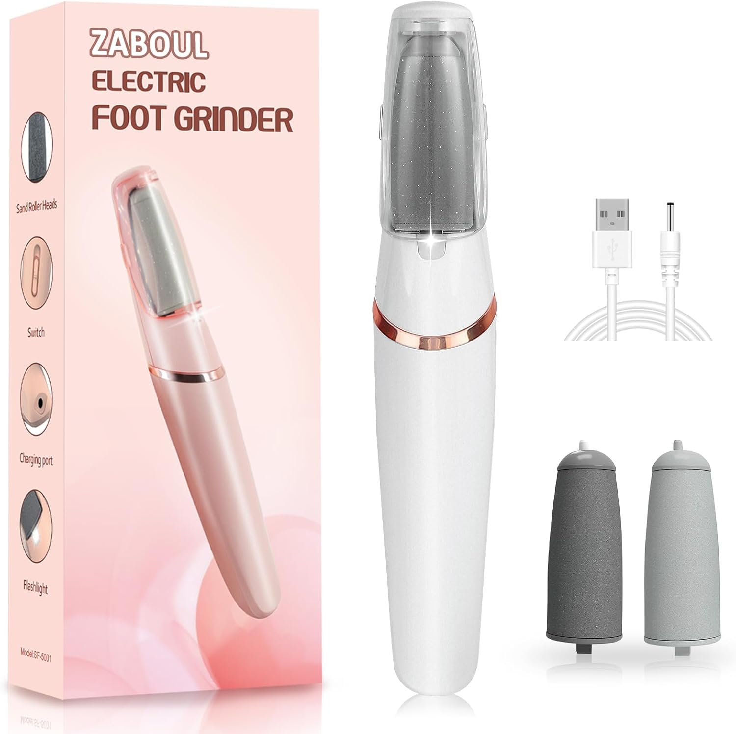 ZABOUL Electric Foot Callus Remover Rechargeable Portable Electric Foot File Pedicure Tool Kit, Smooth Pedicure Wand for Feet Care, Removes Dry Hard & Dead Skin, Ideal Gift