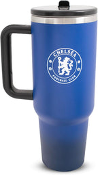 Hy-Pro Officially Licensed Chelsea 40 oz/1.18 L Thermos Flask with Handle - Stainless Steel Drinking Bottle with Straw, Portable Water Bottle for Sports & Everyday Use - Metal Water Bottle