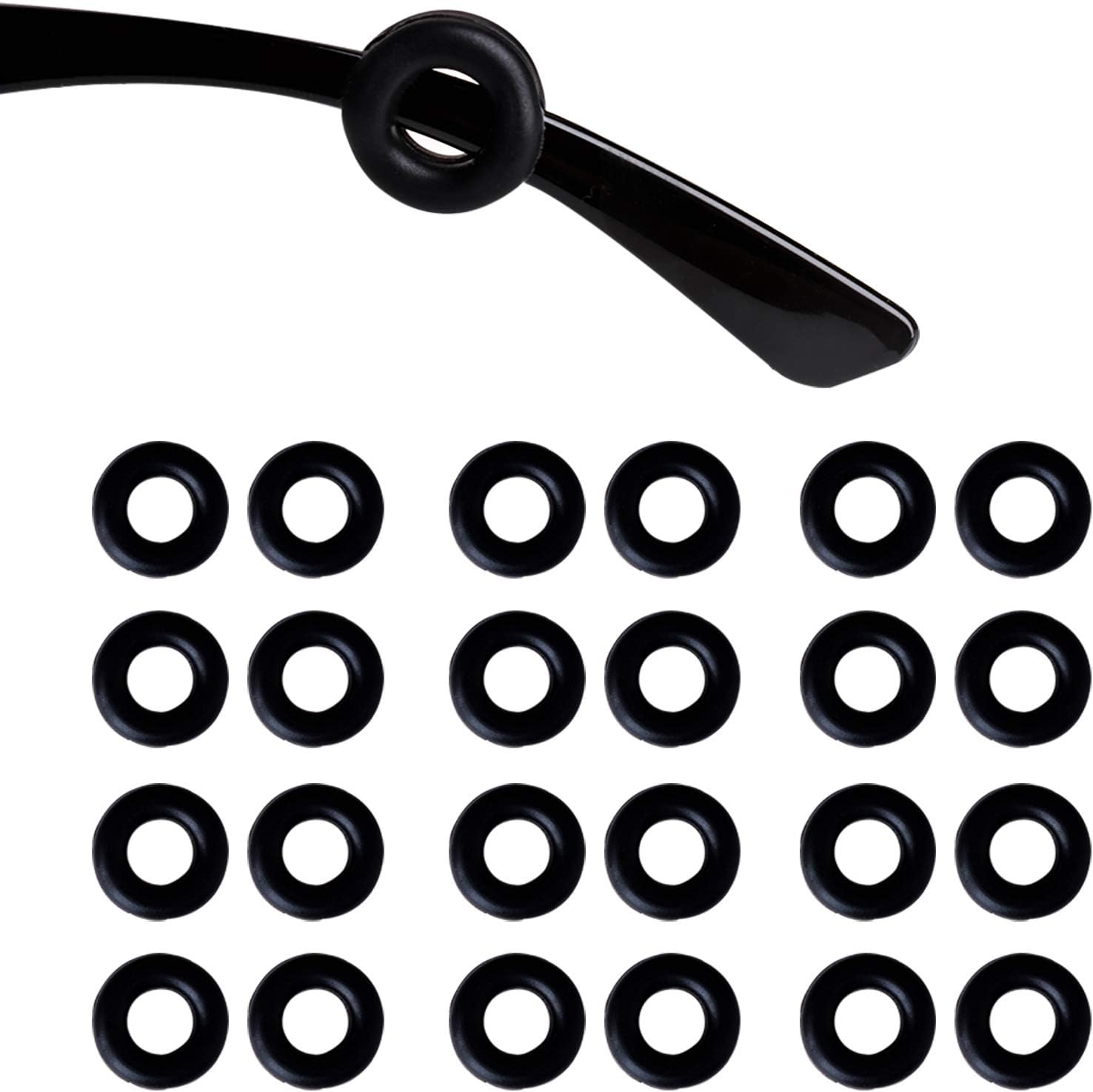 Eyeglass Ear Grips Silicone Eyeglass Temple Tips Sleeve Retainer, Anti Slip Round Glasses Retainer for Sunglasses, Black 12 Pairs