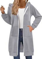Long Hoodie for Women Zip Up Fashion Long Sleeve Long Tunic Sweatshirts with Pockets Oversized Fleece Casual 2025 Fall Jacket