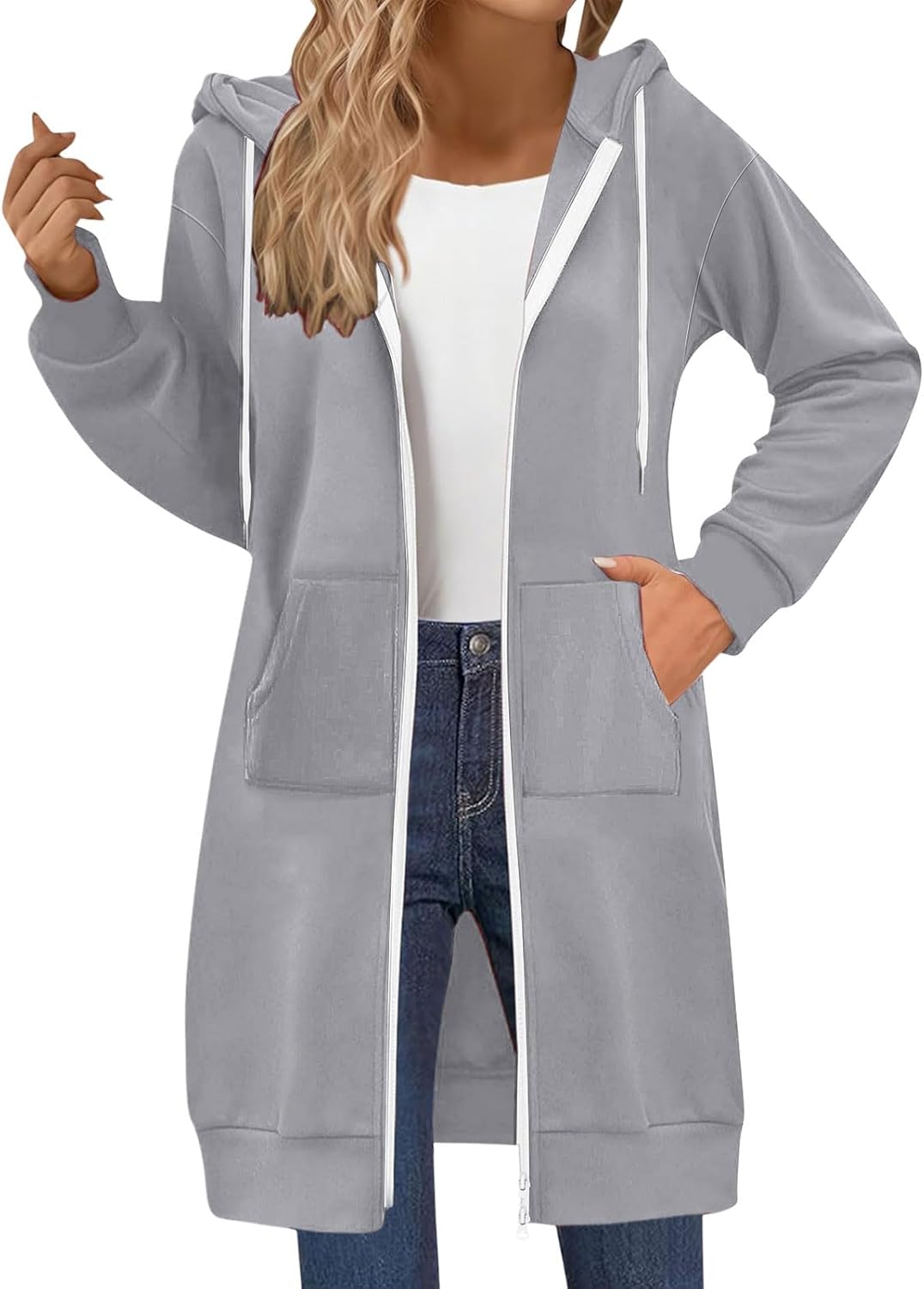 Long Hoodie for Women Zip Up Fashion Long Sleeve Long Tunic Sweatshirts with Pockets Oversized Fleece Casual 2025 Fall Jacket