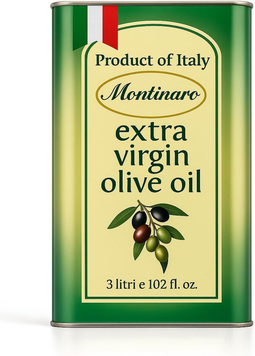 Montinaro Italian Extra Virgin Olive Oil – 3 Liter (101 fl oz) Tin – Cold-Pressed EVOO from Puglia, Italy – Coratina Monovarietal, Rich & Peppery – Best Value Large Size – Non-GMO, Vegan