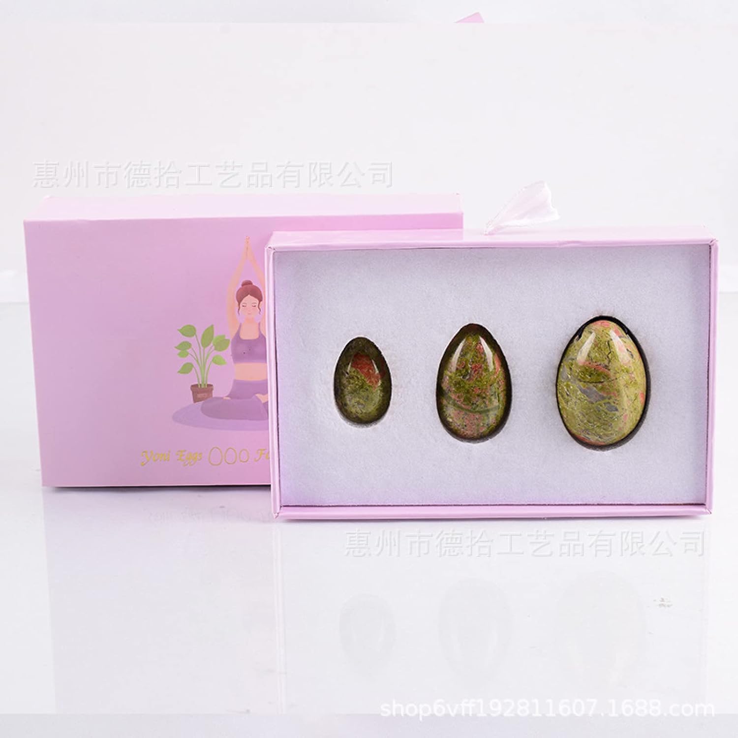 Four in One Flower Green Stone Yoni Jade Egg Lady Kegel Fitness Apparatus Tightening Ball Jade Massager Kegel Egg,Three Piece Box