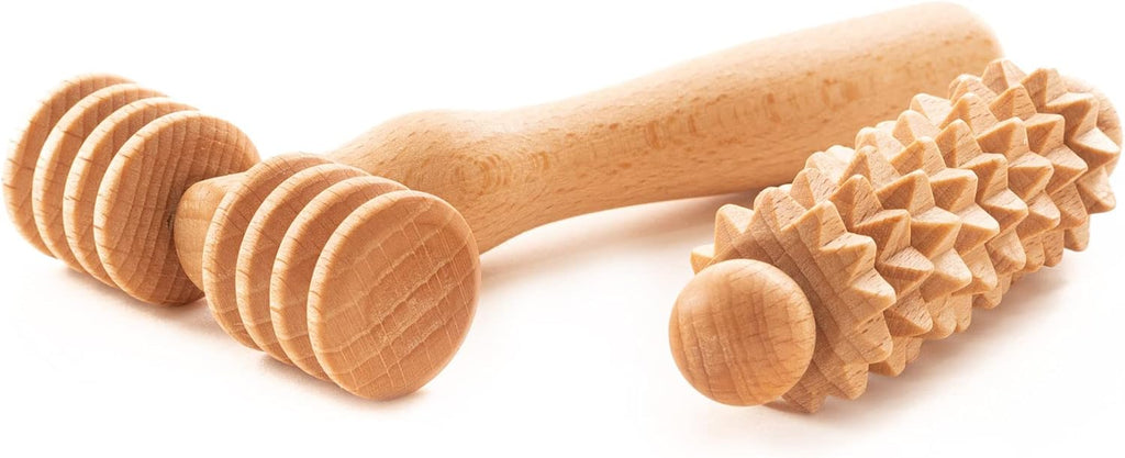 tuuli Body and Face Roller, Multi-Functional Wooden Massage Roller, Helps Ease Muscle Tension and Support Skin Health, Natural Face Massage Tools, Set of 2 (2 Piece Set B)