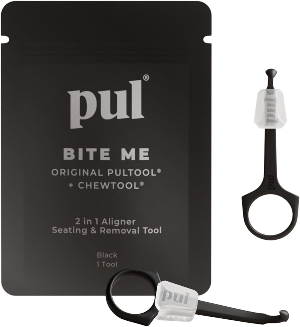 PUL 2-in-1 Aligner Removal Tool and Chewies for Invisalign Aligners, Retainers and Trays - Patented Invisalign Remover Tool for Easy Removal & Secure Fit - Pack of 2, Black