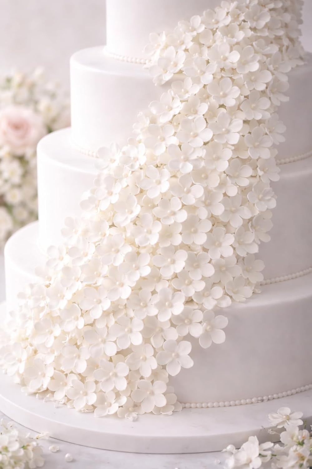 x100 Handcrafted Edible Wafer paper Blossom Flowers (Shiny white) 100 PK flower topper for cakes/wafer flower/winter wedding cake topper/cupcake topper /