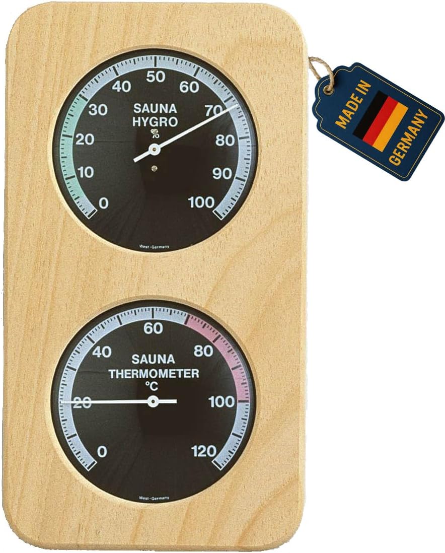 TFA Dostmann Sauna Thermo-Hygrometer Hair Synthetic 40.1004 Heat Resistant Solid Wood L 131 x W 34 x H 240 mm Black Wood