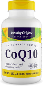 Healthy Origins CoQ10 100 mg, 150 Softgels - Natural Trans-Isomer Ubiquinone, Yeast Fermented High Bioavailability Coenzyme Q10 Supports Heart Health & Cellular Energy - Antioxidant Supplement