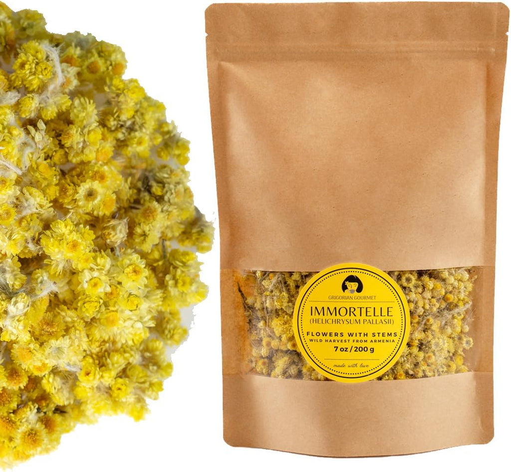 Immortelle (Helichrysum Pallasii) 7 OZ (200g) Dried Flowers with Stems, Loose Herbal Tea | Wild-Harvested from the Mountains of Armenia | All-natural