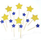 Twinkle Little Star Royal Blue Gold Star Cupcake Toppers DIY Glitter Mini Birthday Cake Snack Decorations Picks Suppliers Party Accessories for Weddings Bridal Shower 40 PC