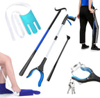 MXCOIRTP Assistive Device No Bending Kit for Elderly -Sock Aids, Foldable Reacher Grabber with 360° Rotating Jaw & Magnet, Long Shoe Horn Handle & Dressing Stick & Back Scratcher for Seniors, Disabled