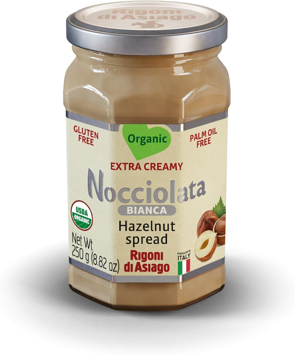 Rigoni di Asiago Nocciolata Bianca Organic Hazelnut Spread, 8.82 oz, Cocoa Free