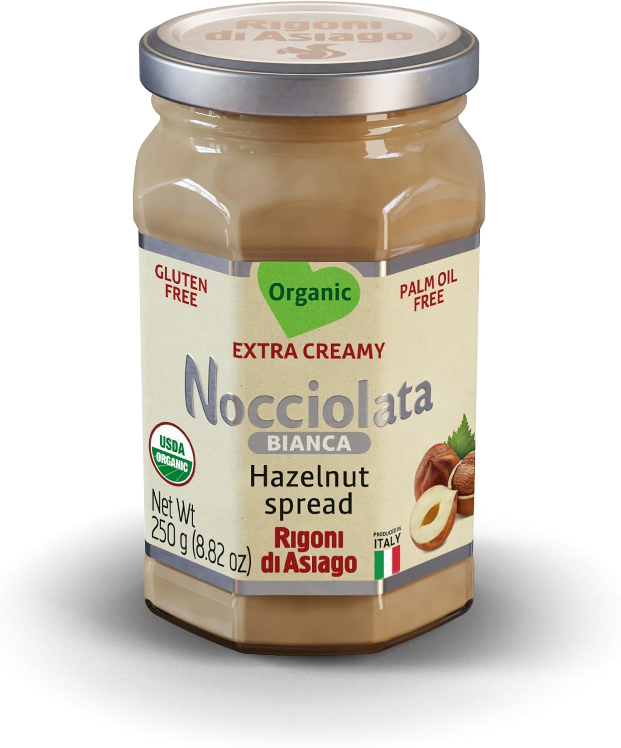 Rigoni di Asiago Nocciolata Bianca Organic Hazelnut Spread, 8.82 oz, Cocoa Free