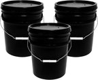5-Gallon Bucket with Airtight Lid – Made in USA, Food Grade BPA Free Plastic, Heavy Duty Multi-Use, Metal Handle with Grip, Stackable Storage – Black, 3 Pack