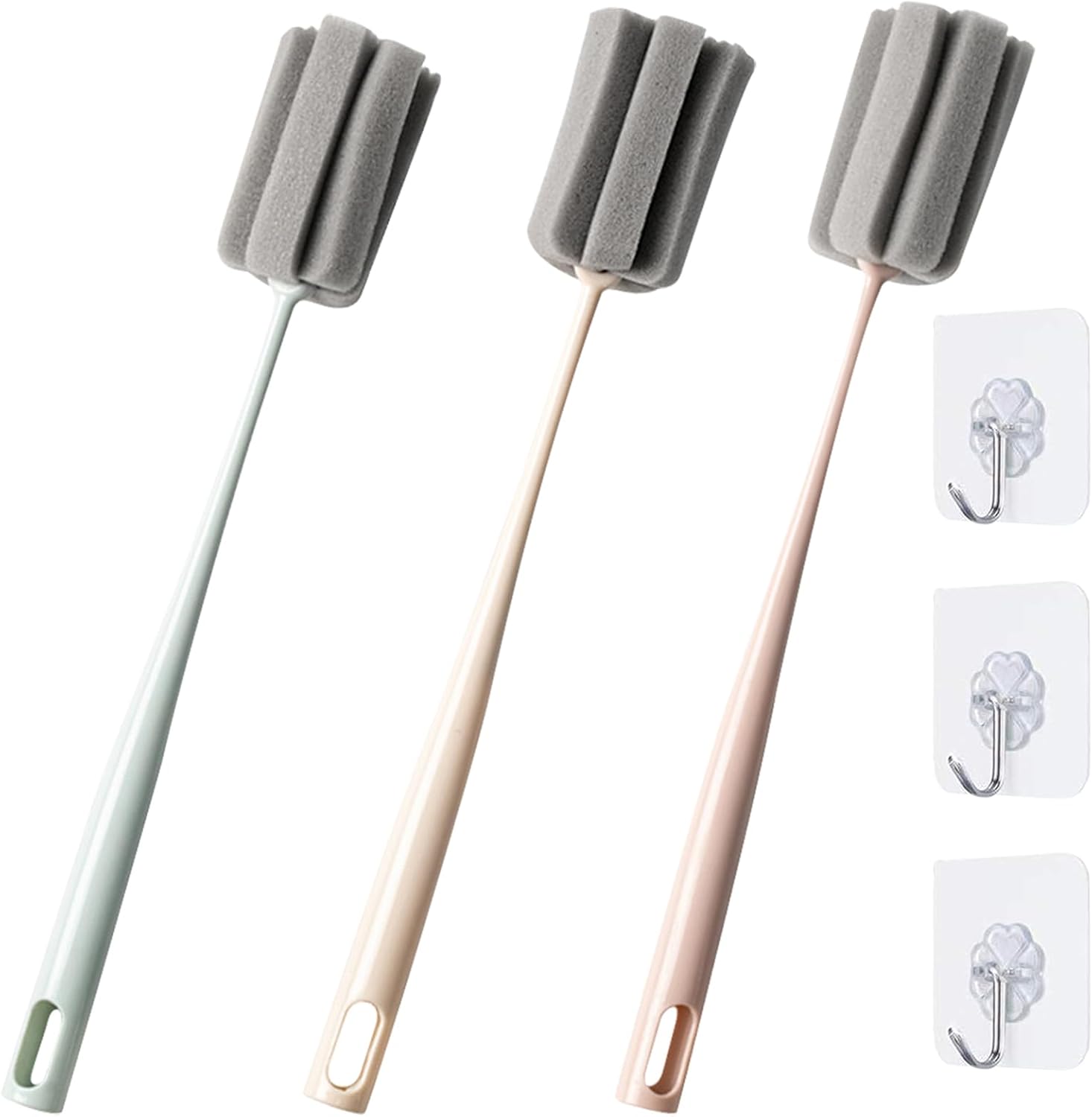 Sponge Bottle Brush 3 PCS Long Handle Bottle Brush Wine Glass Cleaner Cup Cleaning Brush Baby Bottle Scrubber (Large 3PCS)