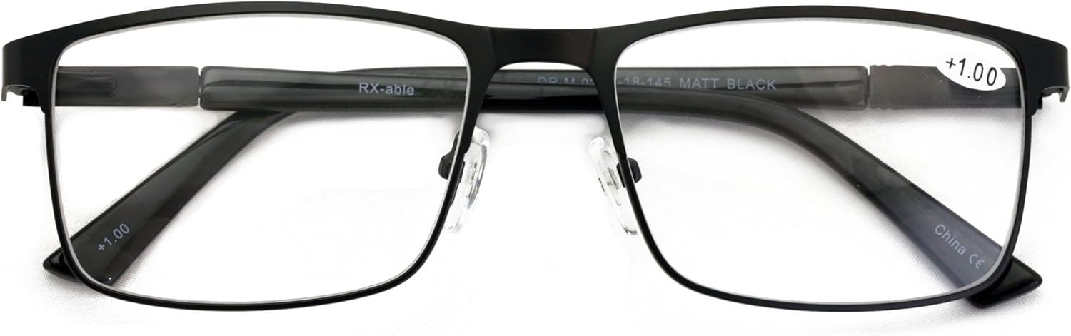 Men Premium Optical Frame Wide Large Head Reading Glasses Rectangular Metal - Clear Lens Reader DRM02