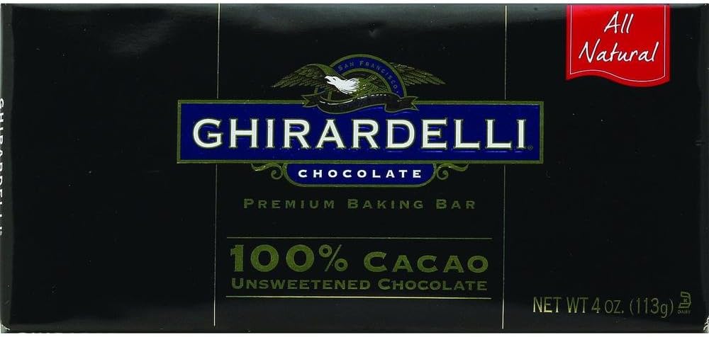 Ghirardelli Chocolate 100% Cacao Unsweetened Baking Bar, 4-Ounce Bars (Pack of 12)