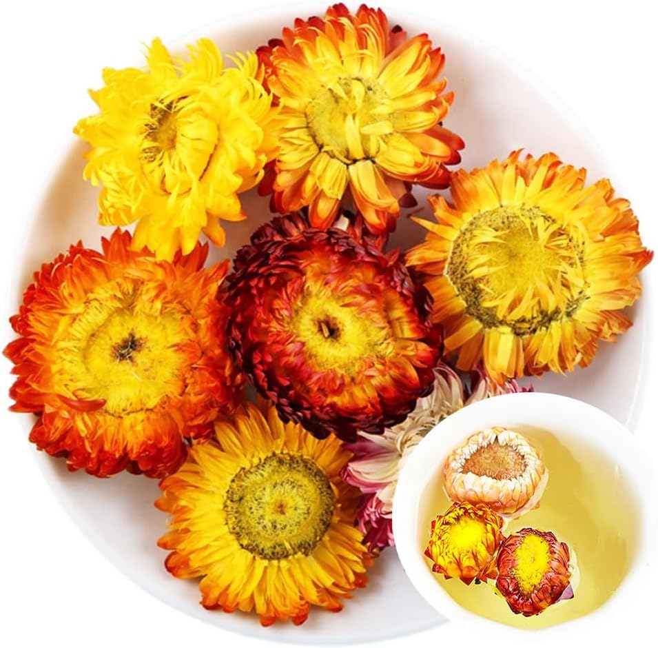 100% Bracteantha Bracteata Flower 30G/1.05oz Fresh, Non GMO Loose Leaf , Natural Dried Flowers Herbs for Soap Making, Syrup, Drinks, Baking, DIY Beauty, Sachets & Fresh Fragrance Rainbow Chrysanthemum