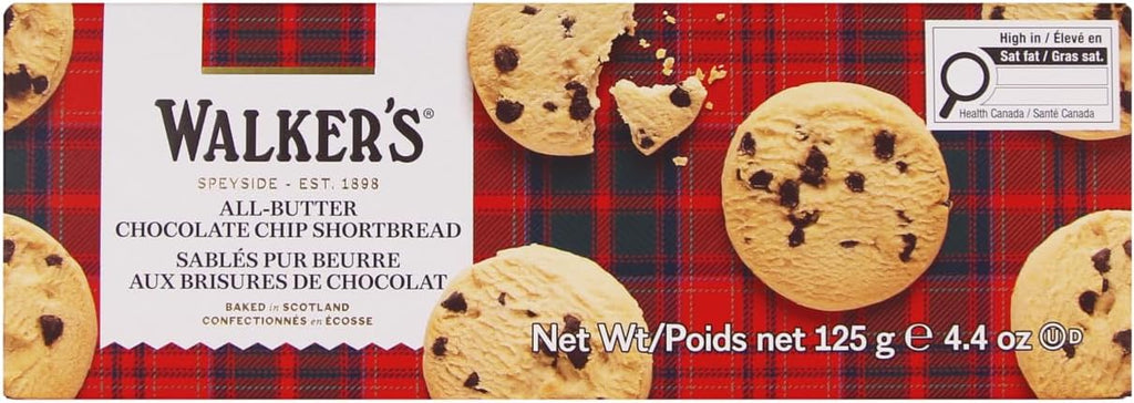 Walker's Shortbread Chocolate Chip Cookies, Pure Butter Shortbread Cookies, 4.4 Oz (Pack of 4)