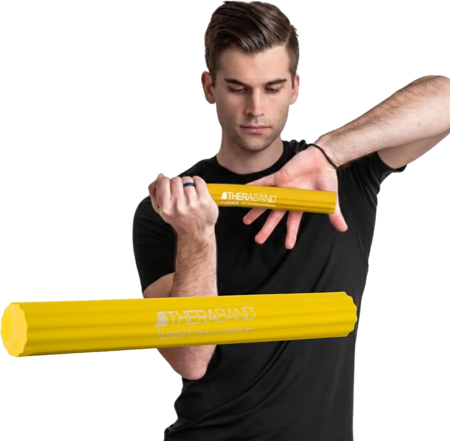 THERABAND FlexBar Resistance Bar, Extra Light, Yellow Flex Therapy Bar for Physical Therapy, Wrist & Forearm Exercise Equipment, Non Slip Grip, Compact Design
